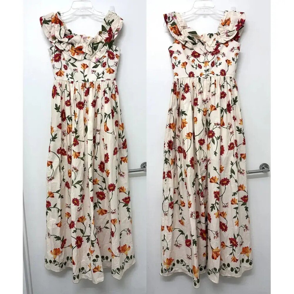 Agua by Agua Bendita Cream Maxi Dress with Red & Orange Floral Print - Picture 2 of 8